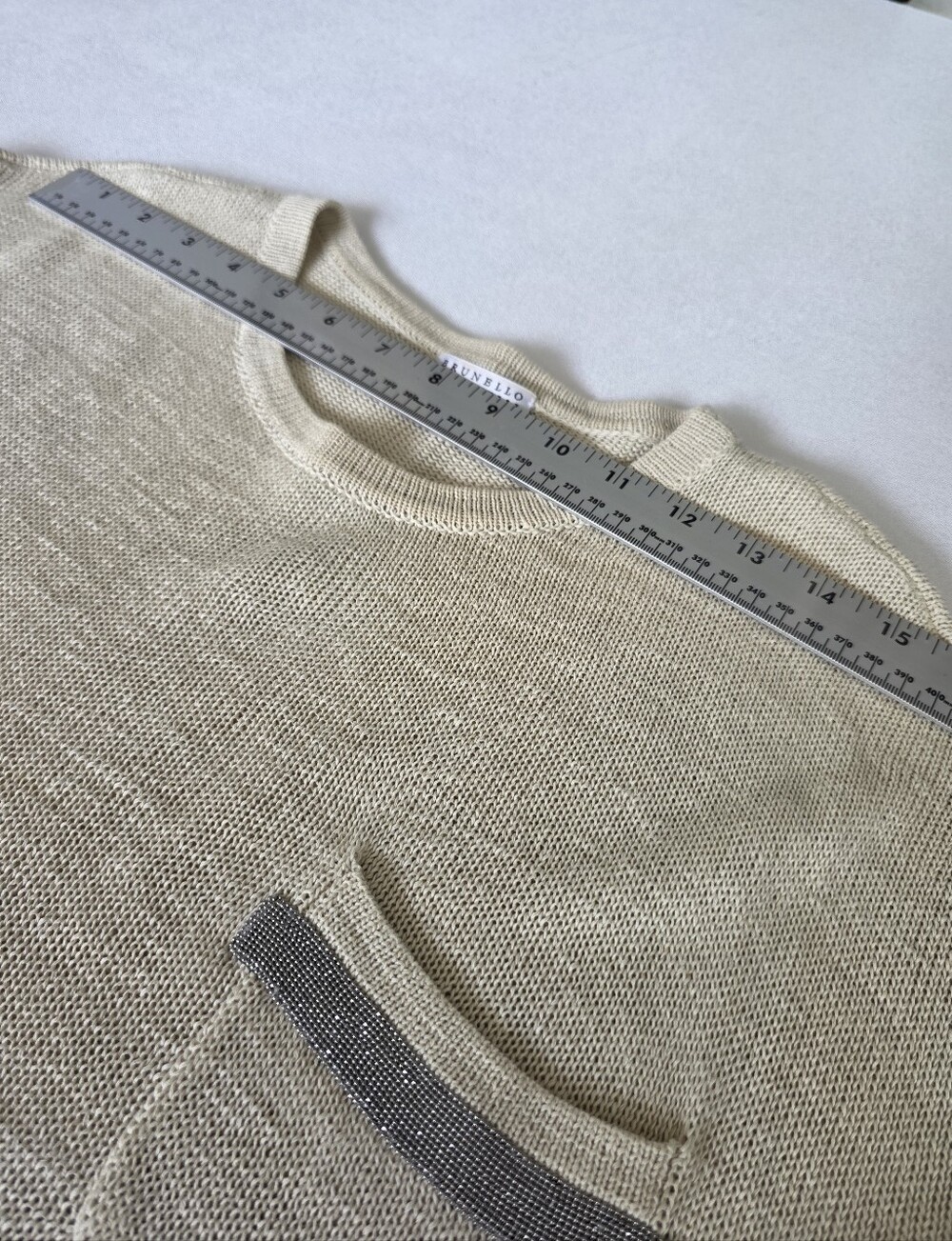 Brunello Cucinelli Beige Knit Top Monili Beaded Pocket Made in Italy M - Picture 6 of 12